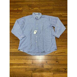 Van Heusen Mens Oxford Dress Shirt Sz 17 34/35 Blue White Stripe Long Sleeve NWT